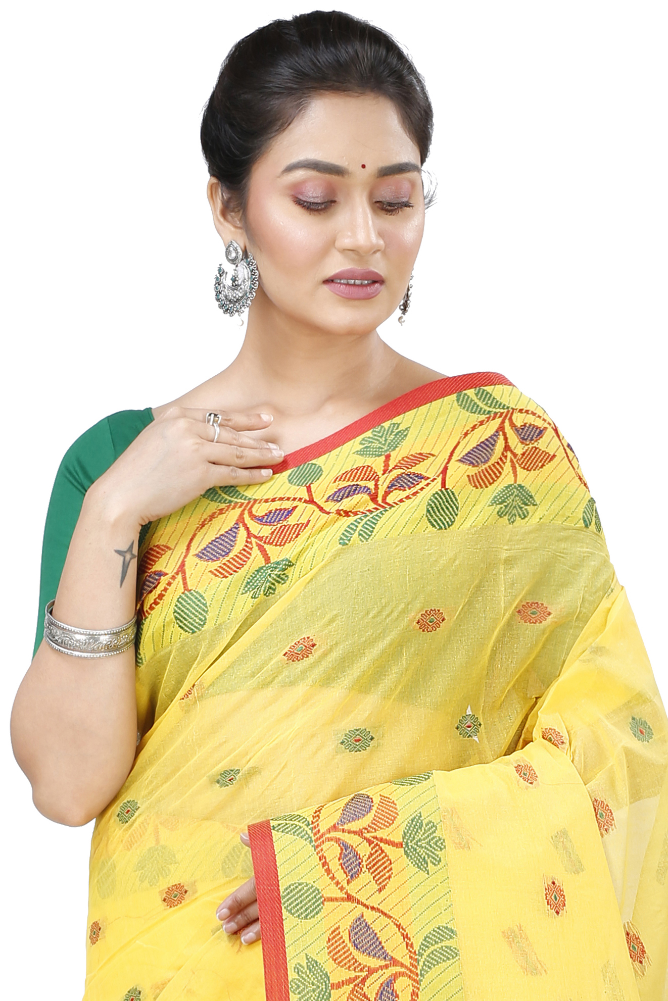 Yellow Pure Cotton Govindi Tant Saree (939)